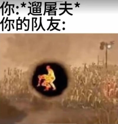 这是一张针对非对称对抗游戏《第五人格》制作的搞笑吐槽梗图。图中上方配有文字：“你:*遛屠夫*”，表示玩家正承担起牵制监管者（屠夫）的核心任务，为队友争取修机或救人的时间；下方画面则是一个魔性扭动的角色身处类似地道的空间中，对应游戏里求生者可通过挖地道逃生的机制。整图用来吐槽在游戏中，当自己拼命牵制屠夫时，队友却不配合完成修机、救人等团队任务，反而自顾自挖地道准备单独跑路的迷惑行为，精准戳中玩家遇到“猪队友”时的无奈与好笑的共鸣点。