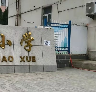这张图片拍摄于一所小学的门口，墙上有学校名称的大字“小学”，下面配有一个明显的标识牌写着“未成年人禁止入内”，形成了明显的反差和荒诞感。因为小学本身就是未成年人上学的地方，而标语却说未成年人不能进，制造出幽默、讽刺和混乱的效果。此类图片常在社交平台作为吐槽荒唐规定、批评形式主义的表情包或梗图出现。

本图的核心是“荒谬+冲突”，有讽刺现实的影射意味。

没有发现谐音梗或色情暗示，单纯以荒诞和反差制造笑点。