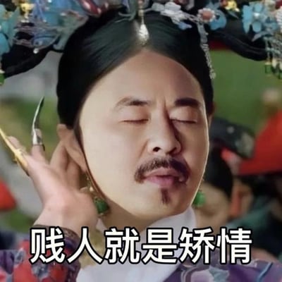 图片为电视剧《甄嬛传》中角色华妃的经典场景截图。华妃头戴装饰华丽的旗头，手持发簪轻触耳部调整头饰，面部呈现出不屑的神情，图片下方醒目地叠加了其标志性台词“贱人就是矫情”。该台词原是华妃讽刺甄嬛装模作样时所说，后在网络文化中演变为戏谑调侃虚伪做作行为的流行语。