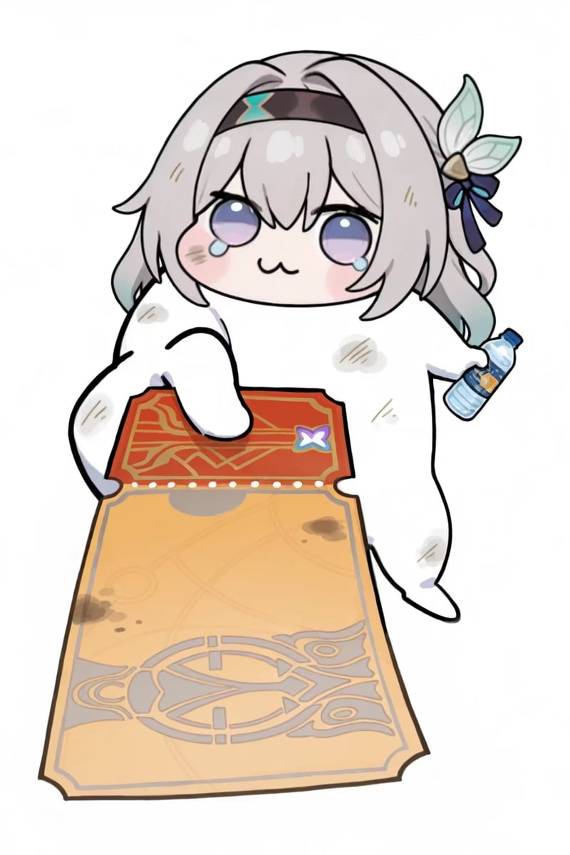 Doro表情包：流泪手持水瓶的呆萌二创形象