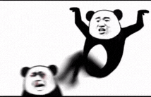 一张魔性的动态GIF图，画面中是经典的熊猫头表情包角色，它有着夸张的人类笑脸，正张开双臂、抬起一条腿进行快速旋转动作，仿佛在跳一段滑稽的舞蹈，整体动作连贯且充满喜感，背景为纯白色，突出角色的搞笑动态。