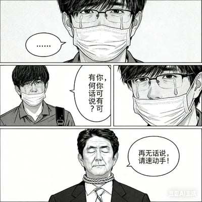 这是一张基于2025年爆火网络梗"苦命鸳鸯"创作的黑白漫画风格梗图。画面分为三个主要部分：上部分是戴眼镜和口罩的男子流泪特写；中间部分左侧是戴口罩男子背着包的形象，右侧是流泪特写；下部分是脖子上缠着绳索的男子表情决绝。图中对话使用了该梗的经典台词"有你，有何话可说有？可有"和"再无话说，请速动手！"，展现了原作中悲剧恋人的冲突场景。