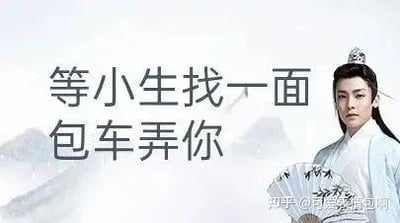 图片右侧为演员侯明昊在《我就是这般女子》中的古装剧照，他身着浅蓝色长袍，头戴银色发冠，手持一柄绘有竹叶图案的折扇，神情严肃地目视前方。左侧配有黑色粗体文字“等小生找一面包车弄你”。图片右下角带有“知乎@百姓生活观”的水印。该梗图通过将古风“小生”的文雅形象与“找面包车弄你”这种现代口语化的威胁表述相结合，形成强烈的反差萌，达到调侃“伪古风”文化的幽默效果。