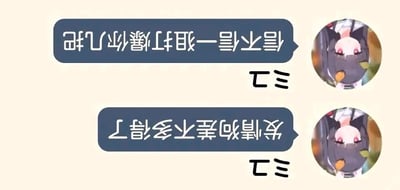 这是一张网友自制的聊天记录截图，图中使用了手游《蔚蓝档案》中的角色美游（ミユ）的头像作为聊天账号头像，配有两句倒置的攻击性文字，将文字正序后内容为“信不信一狙打爆你几把”“发情狗差不多得了”，语气充满愤怒与攻击性，模拟了在网络争执中激烈怼人的场景，用于宣泄愤怒情绪，图中没有双关、谐音梗等特殊内容。