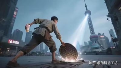 这张梗图用极具代入感的画面演绎了2025年席卷全网的“东方明珠防御塔”及“开除沪籍”系列梗。图中一名男子在上海地标前举着蜜雪冰城饮料，正试图打开发光的井盖逃离，此时东方明珠塔发射出一束激光锁定他，暗示喝蜜雪冰城的“违法者”即将被驱逐。人物的形象和动作夸张带感，仿佛一部都市奇幻大片，充满戏谑。本图没有任何恶意，纯属自黑式幽默，将地域刻板印象、品牌价格分层等话题全部进行二次艺术夸张，特别表现了“喝了蜜雪冰城就会被开除沪籍并遭到激光猎杀”的网络想象。

其中还突出了“地标防御”和“奶茶入侵”的二元对抗，现代都市与下沉品牌的碰撞极具网络热点话题性。

⚡️暗示梗说明：东方明珠塔发射激光有城市防御、驱赶异类（或低价品牌消费人群）的双关含义，被网友用来模拟“规则怪谈”效果。