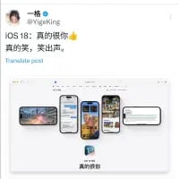 这是X（原推特）用户@YigKing发布的一条吐槽动态，配文为“iOS 18：真的恨你”“真的笑，笑出声。”，下方展示了五张iOS18的设备界面截图，底部还配有“真的恨你”的文字，通过夸张的吐槽表达对iOS18界面设计的不满，觉得其设计离谱到让人发笑。