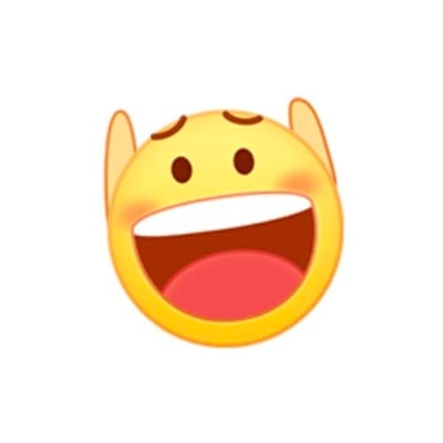 这是一张卡通风格的静态单图表情素材，主体是黄色圆形的小黄脸形象：眉毛微微皱起，眼睛圆圆的，两侧带有类似竖起耳朵的造型，嘴巴张得很大，露出内部的红色口腔，脸颊还有淡淡的红晕，整体神态夸张，传递出强烈的兴奋、激动的情绪，像是在欢呼、大叫或者表达极致的惊喜感。图中没有双关、谐音梗等内容。