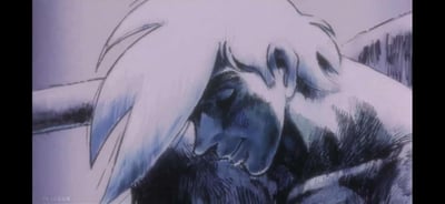 这是一张粉丝创作的手绘稿，画面主体是《龙珠》中的超级赛亚人角色，角色侧低着头，脸部大半处于阴影之中，嘴角勾起露出邪魅的坏笑，手绘的排线和蓝调的色彩晕染，勾勒出角色的轮廓与神态，整体氛围带着腹黑、挑衅的张力，给人一种角色在酝酿坏主意的感觉。
画面左下角带有视频平台的水印“1人正在看”，表明这是一张屏幕截图。