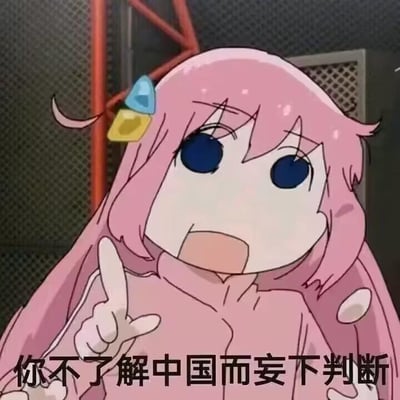 这是一张由动画截图修改而来的表情包，图中是日本动画《孤独摇滚！》的主角后藤独（波奇酱），她瞪大蓝色的眼睛，嘴巴张开，露出激动严肃的神情，同时伸出一根手指，做出指责的动作。图片下方配有文字“你不了解中国而妄下判断”，用角色激动的神态搭配直白的文字，有力地表达了对不了解实际情况就随意评判中国的行为的反驳，语气直接且态度明确。