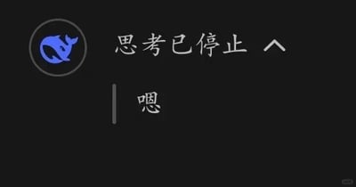 这是一张豆包AI工具的界面截图，界面背景为黑色，左上角是蓝色的豆包AI卡通图标，图标右侧显示文字“思考已停止”，下方的输入框内有用户输入的文字“嗯”，整体是横屏电脑格式的工具软件界面，构图清晰，属于图文混排的静态图，呈现出用户输入内容后AI思考过程停止的状态。