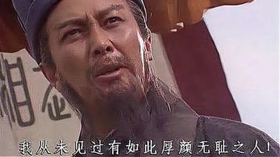 这张图片出自经典电视剧《三国演义》，展现了诸葛亮在重要场景下的台词“我从未见过如此厚颜无耻之人！”。这句台词现在成为了网络热梗，通常用来调侃对方不讲理或做事极其无赖，具有极强的幽默和讽刺意味。画面中著名角色配合霸气文字，使整体观感十分生动，常用于表达对某些行为的无语和吐槽。

双关/暗示说明：
此梗主要以情绪夸张和极端表达为特色，无不当暗示或谐音，但常被用于网络互动时的“口头攻击”场景。