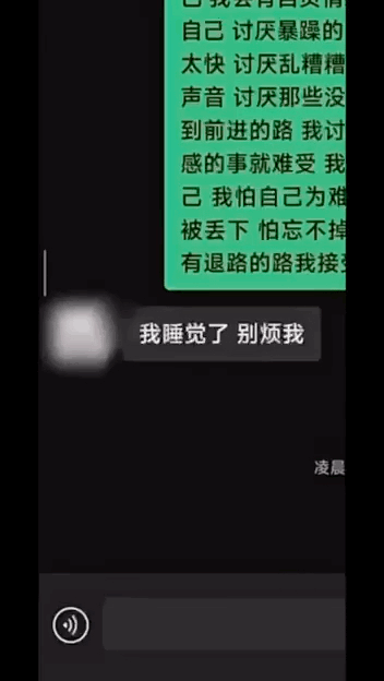 这是一段动态展示的聊天记录梗图，画面起始是一段大篇幅的绿色消息气泡，随着画面滚动，该消息气泡被不断拉长，最终变成一条细长的竖线，下方可见消息接收者回复「别发了 别发了」，发送者则回复「哈哈哈」，用夸张的方式表现发送超长文本消息的搞笑整活场景，没有双关、谐音梗或暗示内容。