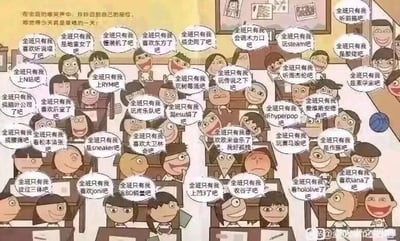 这是一张以校园教室为场景的卡通梗图，左上角的旁白文字交代了背景：“在全班的爆笑声中，珍珍回到自己的座位，她觉得今天真是最糟的一天！”。教室里的每一位学生都配有对白气泡，内容均以“全班只有我……吧”作为开头，诉说着各自独特的小众爱好，涵盖了ACG、音乐、文学、潮流、亚文化等多个领域，比如喜欢东方Project、玩Steam、听周杰伦、读《三体》、追Hololive、喜爱大卫·林奇的作品、混ESU圈子等，其中还有学生的对白是“全班只有我喜欢欧米音乐了吧，我好孤独”。图中通过这种设定形成强烈反差：每个学生都认为自己的爱好小众、无人共鸣，感到孤独，但实际上班级里的每个人都有不同的小众喜好，以此调侃当代年轻人在兴趣爱好上的“孤独感”认知，同时与珍珍遭遇的尴尬形成对比，凸显出班级里每个人都沉浸在自我小世界的氛围。