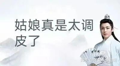 图片左侧为半文半白文字“姑娘真是太调皮了”，右侧是演员侯明昊身着白色古装、头戴发冠、手持折扇的剧照，背景为淡墨色山水云雾。整体呈现出“古风小生”梗的典型特征，通过尴尬又中二的古典语录搭配古装形象，调侃“伪古风”文化，唤起网友对中二黑历史的共鸣。