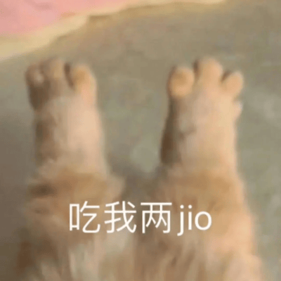 一张近距离拍摄的动物爪爪特写，毛茸茸的肉垫清晰可见，两只爪子朝上仿佛在做出攻击或玩耍的姿势。图片下方配有文字'吃我两jio'，用可爱的方式表达了小动物调皮的一面。