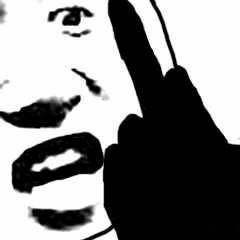 图片为黑白手绘风格的单幅静态图，展示了一个人物的面部局部特写，线条粗犷简洁，具有明显的涂鸦艺术特征。画面中可见人物的眼睛、嘴巴等面部器官轮廓，手部似乎做出指向或遮挡的手势，整体构图聚焦于面部表情与手部动作的结合，风格抽象且富有表现力。