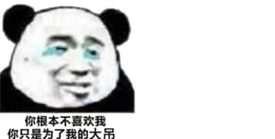 这是一张中国网络流行的熊猫头表情包，图片左侧是一个带有人类面部特征的熊猫头形象，表情显得悲伤，眼睛带有蓝色调。图片下方配有文字："你根本不喜欢我 你只是为了我的大吊"，表达了一种被利用的失望情绪。