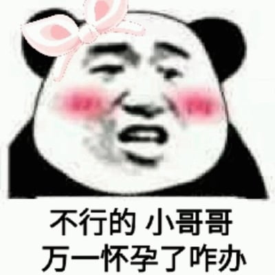这是一张典型的熊猫头表情包，图中卡通熊猫头形象戴着粉色蝴蝶结，脸颊泛着红晕，表情娇羞又带着一丝担忧。图片下方配有文字："不行的 小哥哥 万一怀孕了咋办"，以幽默夸张的方式表达了一种娇羞的拒绝或担忧情绪。