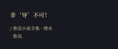 这是一张纯文字的静态单图，采用顶配底文的排版形式，背景为深黑色，文字为浅色，整体简洁清晰。内容分为三部分：最上方是醒目的核心语句“非‘导’不可！”，其中“导”字被单引号标注以突出强调；中间一行标注了内容的出处“/鲁迅小说全集·理水”；最下方标注了作者“鲁迅”。