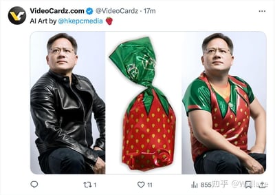 这是一张三格拼接的AI生成图片，展示了一个创意服装概念。左侧画面中，一位戴着眼镜的男子穿着黑色皮夹克，表情严肃地看向一侧；中间画面是一个绿色包装、红色草莓形状的糖果；右侧画面中，同一位男子穿着与中间糖果图案完全匹配的草莓主题衬衫，表情依然保持严肃。这种严肃表情与滑稽服装的对比产生了幽默效果。