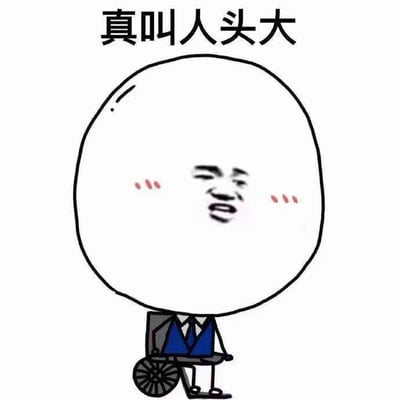 一张卡通风格的表情包，描绘了一个头异常大的角色坐在轮椅上，表情困惑。上方配有文字'真叫人头大'，用来表达遇到令人困惑或烦恼事情时的感受。