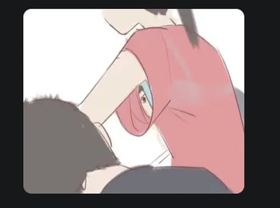 这是一张利用视觉错位效果创作的卡通单图，画面中穿红色短袖的女生将手臂搭在前方人物的头顶，后方人物的脸部恰好与女生的袖子位置重合，使得视觉上看起来像是女生的胳膊上长出了一只眼睛，制造出新奇又搞笑的错觉效果，图中没有任何文字内容。