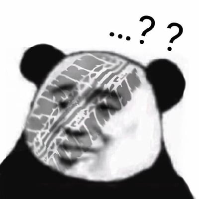 这是一张经过二次创作的熊猫头表情包，创作者将熊猫头的脸部替换为带有类似暴起青筋纹路的人脸，同时在画面右上角添加了“...??”的标点符号。整体画面传递出一种极度困惑、摸不着头脑的情绪，常用于表达对某件事情完全无法理解、茫然无措的状态，图中没有双关、谐音梗或暗示内容。