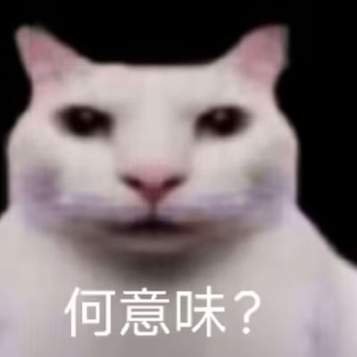 图片为一只白色猫咪的特写镜头，猫咪耳朵呈粉色，面部表情严肃，眼神锐利直视前方，背景为纯黑色。图片底部中央有白色文字'何意味？'，整体构图简洁，通过猫咪严肃的神态与疑问文字形成反差，营造出幽默的困惑感，常用于表达对某事物不解或疑惑的情绪。