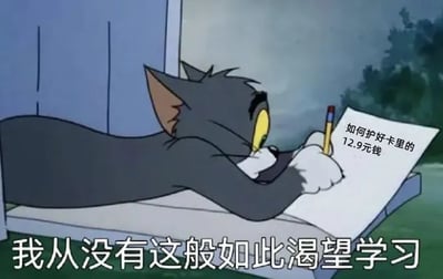 这是一张网友对经典动画截图进行P图改编的搞笑表情包。画面里的汤姆猫趴在平台上，手持铅笔，神态专注地看着面前的纸，纸上写着“如何护好卡里的12.9元钱”，图片下方配有文字“我从没有这般如此渴望学习”。该内容用夸张的方式，以汤姆猫认真学习的模样放大了自己余额极少，迫切想要守护住仅有的一点钱财的心情，充满幽默自嘲的意味。对于图中“如何护好卡里的12.9元钱”的问题，可以参考这些方法：1. 将这笔钱转入不常用的支付账户，避免日常消费时误花；2. 仅用这笔钱购买必要的低价必需品，比如矿泉水等；3. 克制非必要消费欲望，专注于不产生额外支出的活动，以此守护住仅有的这笔钱财。