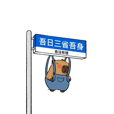 这张梗图以搞笑的“自省”主题为核心，画面中是一只穿着背带裤的卡通熊，挂在一个仿造路牌样式的招牌上。牌子写着“吾日三省吾身”，下方补充一句“吾没有错”，即“每天反思自己三次，但结果觉得自己没错”，形成反差幽默。卡通熊无辜可爱的表情，搭配悬挂的姿势，强化了自嘲意味。

该图存在双关与反讽：用传统儒学用语自嘲现代人不会反思或嘴硬不认错，非常适合日常吐槽和表达无辜、坚信自己没错的心态。