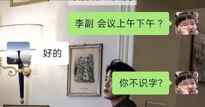 这是一张微信聊天截图梗图，内容为两人关于会议时间的沟通。一个人问“李副，会议上午下午？”，对方直接回复“好的”，疑似秒回并未认真阅读问题，随后第一个人追问：“你不识字？”。整体充满幽默和无奈，凸显了职场中沟通误解和敷衍回复的常见情景。