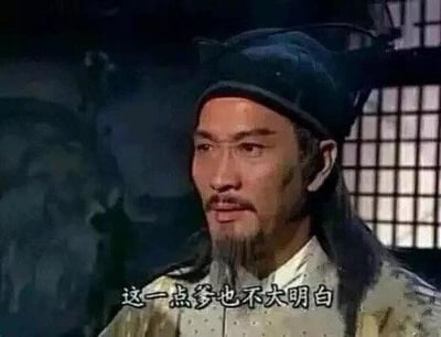 图片为电视剧《射雕英雄传》中黄药师的经典剧照截图，角色身着传统古装，头戴黑色帽子，面容严肃，留有长胡须，背景可见古色古香的木质窗格。画面底部配有白色文字对白“这一点爹也不大明白”，通过角色一本正经的严肃表情与困惑的台词形成反差萌，常被网友用来幽默表达对某事的不解或假装糊涂的状态。