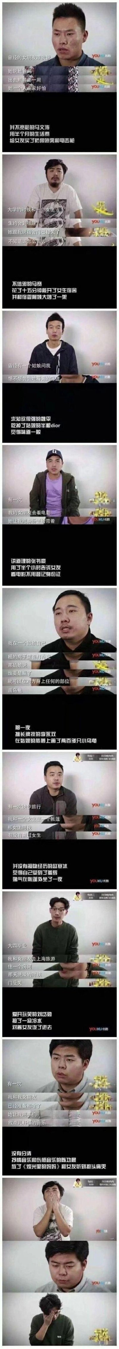 这是一张由多张真人男子照片拼接而成的竖版梗图，图中男子做出惊讶、思考、无奈、困惑等多种夸张表情，每张图片下方配有简短文字描述情绪状态，整体风格轻松幽默，适合在聊天中用于表达不同情绪场景。