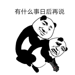 图片为常见的熊猫头表情包，画面中有两个拟人化熊猫角色，上方熊猫表情淡定，抱着下方表情无奈的熊猫。图片顶部配有文字“有什么事日后再说”，整体风格幽默，常用于表达暂时不想处理事情、拖延回应的轻松态度。