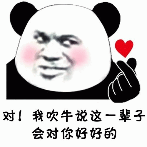 熊猫头表情包：对！我吹牛说这一辈子会对你好好的