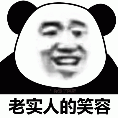 这是一张网络流行的熊猫头表情包，将熊猫头部轮廓与模糊的人类面部表情结合，呈现出一种略显尴尬又带点戏谑的笑容。图片底部有醒目文字'老实人的笑容'，上方靠近底部文字处有较小的模糊文字'你骂了隔壁'。整体风格幽默，常用于社交媒体中表达老实人在特定情境下的无奈或自嘲情绪。