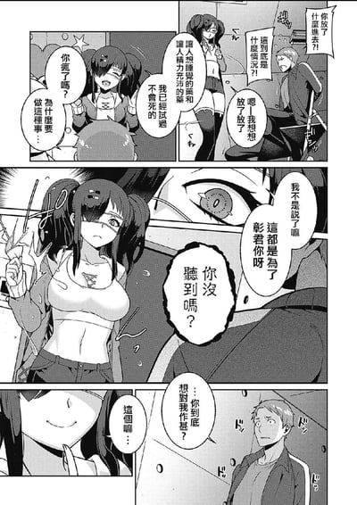 这是一页黑白汉化漫画，分为三个分镜，讲述了偏执的双马尾眼罩女生给名为彰君的男生下药的剧情：
1. 第一个分镜：男生震惊地质问女生为什么做下药这种事，女生满不在乎地表示自己试过，放的是让人嗜睡和精力充沛的药，不会致命；男生继续惊恐地质问她到底放了什么，女生回忆后承认放了药。
2. 第二个分镜：女生手持针管，眼神冰冷地强调自己做的一切都是为了彰君，质问对方有没有听进去。
3. 第三个分镜：男生恐惧地询问女生的真实目的，女生露出诡异的微笑，欲言又止。
整体氛围紧张诡异，女生的行为带着典型的病娇式偏执占有欲。