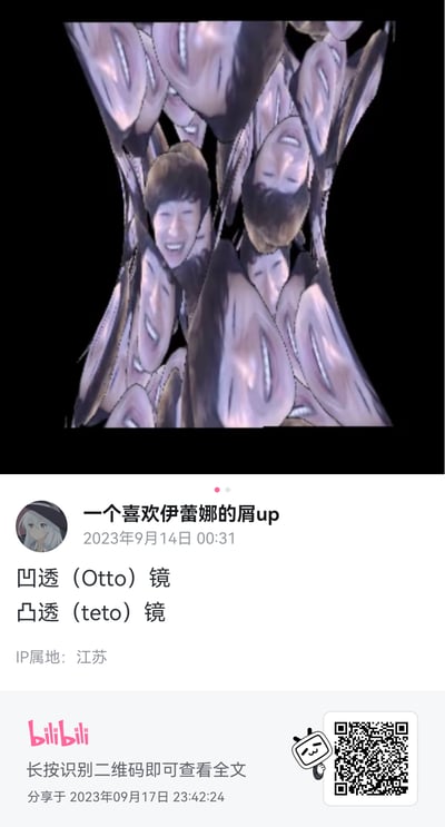 这是B站用户创作的电竞玩梗图，将知名电竞选手电棍（otto）的魔性大笑表情进行扭曲变形，模仿凹透镜和凸透镜的成像效果，让画面布满重复且扭曲的电棍笑脸。同时玩了谐音梗：“凹透”对应电棍的ID“Otto”，“凸透”谐音“teto”，通过视觉和文字的双重玩梗，营造出魔性、搞笑的氛围，适合在电竞圈和好友聊天中用来斗图玩梗。