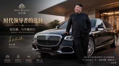 该图片为恶意PS合成的虚假内容，伪造公众人物代言迈巴赫汽车的商业广告，配图文案均为虚构，内容不具备任何真实性，属于违规恶搞内容，存在误导性，不适宜传播。