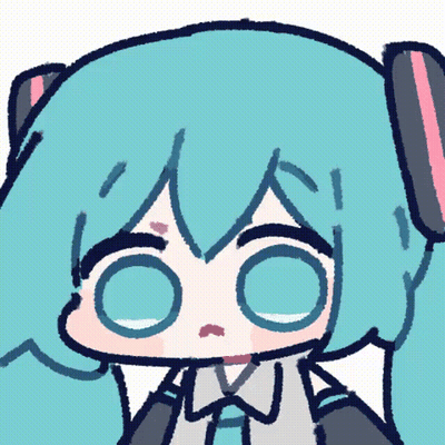 这是一张Q版初音未来的动态GIF表情包，图中的初音未来有着标志性的蓝绿色长发和耳机，双眼空洞无神，眼皮半耷拉着，身体微微晃动，呈现出一种疲惫、放空、魂不守舍的状态，整体画风是简约的卡通涂鸦风格，很适合用来表达自己疲惫、不想动、脑子一片空白的情绪。