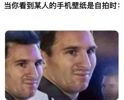 图片上方有文字'当你看到某人的手机壁纸是自拍时:'，下方是两个表情略显疑惑的男性面部特写，通过人物表情传达出对使用自拍作为手机壁纸这一行为的微妙反应。
