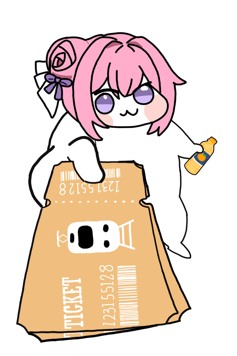 Doro手持橘子饮料靠在票券上的二创插画
