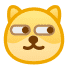 这是一张卡通风格的狗狗表情图，原型是网络知名meme“Doge”。图中的狗狗有着浅黄色的毛发，眼睛半睁，嘴角带着一抹玩味的上扬弧度，整体神态戏谑又带着点“欠揍”感，能够精准传递出调侃、吃瓜、无语看热闹等情绪，是很受欢迎的聊天表情包素材。