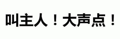 这是一张纯文字图片，背景为纯白色，中央有黑色粗体中文文字“叫主人！大声点！”。文字采用感叹号加强语气，整体给人一种命令式或戏谑的感觉，常用于网络聊天中的调侃场景。