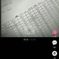 这是一张竖屏手机视频的屏幕截图，画面展示了一张带有日期数字（可见30、31及1-29的数字）和网格的纸张，疑似日历或日程表格，一只小虫子停留在纸张的左上方区域。截图底部是视频播放进度条，显示当前播放至00:04，总时长00:32，右侧带有抖音风格的点赞、评论、转发功能按钮，整体为手机短视频播放界面。