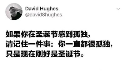 这是一张X（原Twitter）平台的社交媒体截图，左上角是用户David Hughes的头像，头像中的人物单手扶头，神情低落，旁边标注了他的用户名和账号@david8hughes。截图的核心内容是一段扎心的文字：“如果你在圣诞节感到孤独，请记住一件事：你一直都很孤独，只是现在刚好是圣诞节。”这段文字以直白又戳心的方式，点出了部分人在节日里感到孤独的本质——这种孤独并非节日带来，而是一直存在，只是节日的热闹氛围放大了这份孤独感，容易引发有类似感受的人的情感共鸣。