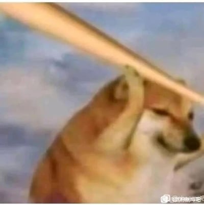 这是一张具有视觉错位效果的静态单图，主体是网络知名表情包“神烦狗（Doge）”的原型柴犬。画面中上方的杆子与柴犬的耳朵位置重合，形成了有趣的视觉错觉，让柴犬看起来像是用前爪抓着杆子，头部被杆子牢牢压住，柴犬眼睛半眯，表情显得憋屈又无奈，整体画面滑稽搞笑，常被用作网络表情包，用来表达自身处于压抑、无奈的处境，或是调侃陷入被动窘境的状态。
