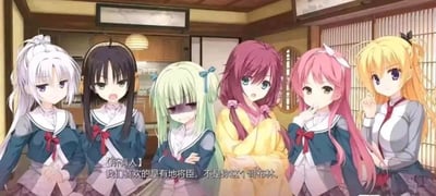 这是一张二次创作的二次元P图，画面集合了六位来自不同美少女游戏的角色，身处日式居家场景中。她们表情各异，有的惊讶愤怒，有的阴沉不满，有的平静疑惑，共同对着画面外的对象喊话。图中字幕显示【所有人】我们喜欢的是有地将臣，不是你这个哥布林。这里玩了《千恋*万花》男主有地将臣和“哥布林”的反差梗，“哥布林”常指代不受欢迎、形象邋遢的男性，也关联《哥布林杀手》的相关梗，用美少女集体拒绝的场景制造搞笑吐槽的效果。