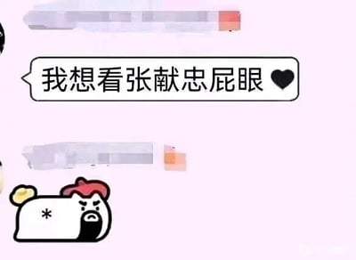 这是一张社交聊天记录截图，画面上方是一条聊天消息，内容为“我想看张献忠屁眼❤️”，发言内容十分离谱；画面下方搭配了一个愤怒的卡通小鸡表情包，该形象头顶红色鸡冠，眉头紧皱，脸部带有*号，呈现出强烈的不满、无语的情绪，用这个表情包来回应上方的离谱发言，形成了搞笑的反差效果，整体用于吐槽这类不合常理的发言。