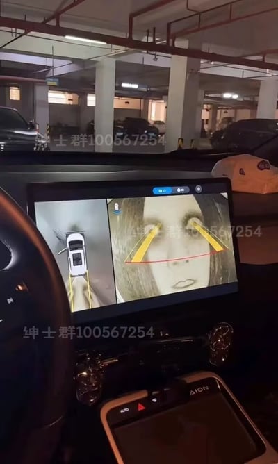 这张图片是在车内拍摄的，显示屏上的倒车影像中本应出现正常路况，但画面右边却突兀地出现了一张仿佛恐怖片中女鬼的脸。整个场景营造出搞笑与惊吓结合的效果，属于整蛊和猎奇类型的梗图。经常被用作“倒车猛男”、“灵异事件”等网络玩梗场景。特别适合用来恶搞、发在群聊或朋友圈制造反转气氛，有恶作剧和恐怖双关意味。
